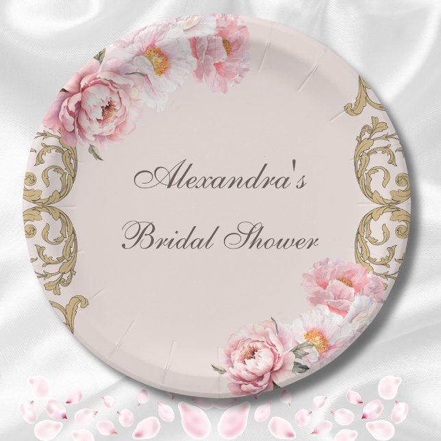 Pink Vintag Floral Rokoko Peony Brautparty Pappteller (Von Creator hochgeladen)