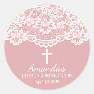 Pink Vintag Lace First Holy Communion Aufkleber