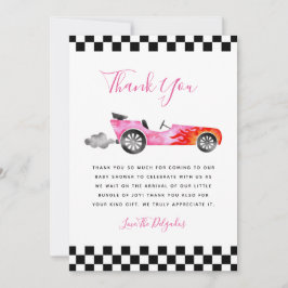 Pink Vintag Race Car Babydusche Dankeskarte