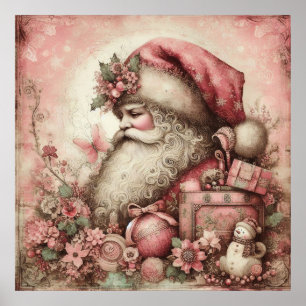 Pink Vintag Santa Poster