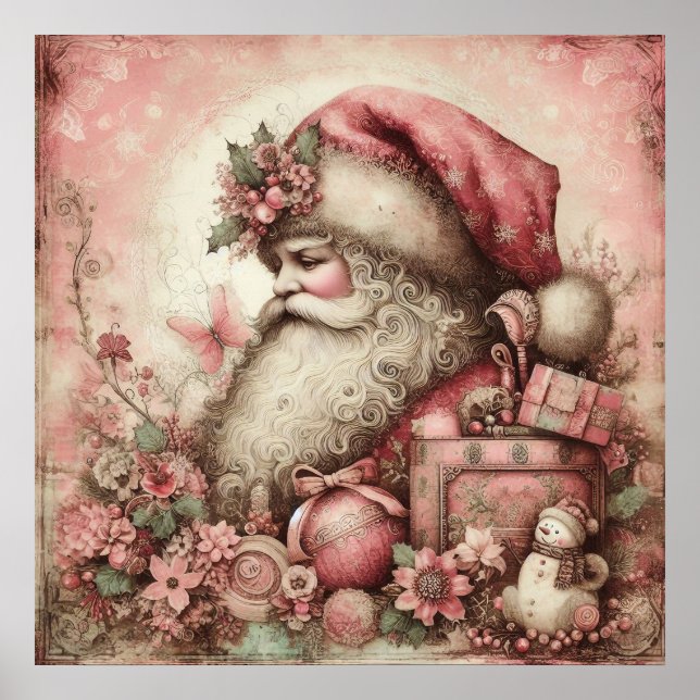 Pink Vintag Santa Poster (Vorne)