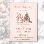 Pink Vintag Snowman Christmas Girl Babydusche Einladung<br><div class="desc">Niedliche Weihnachtsmädchendusche mit einem schönen Schneemann,  Weihnachtsbaum mit Geschenken und Schnee in rot mit Vintagen Farben. Personalisieren Sie den gesamten Text einfach. Kate Eden Art</div>