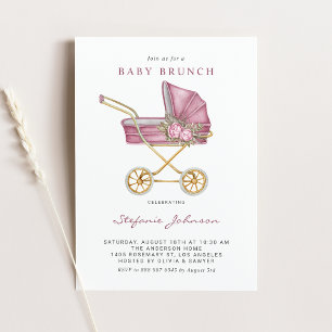 Pink Vintag Stroller Es ist ein Girl Baby Brunch Einladung