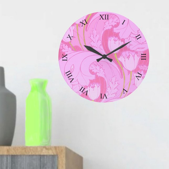 Pink Vintag Tulip Floral Große Wanduhr (Von Creator hochgeladen)