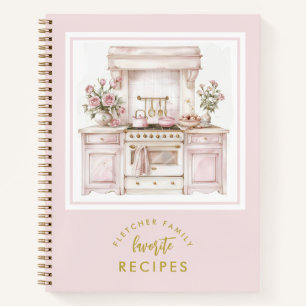 Pink Vintag Watercolor Küche Familienrezepte Notizbuch