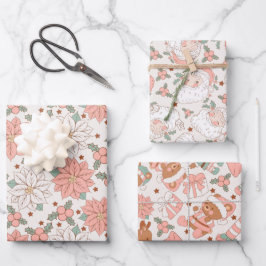 Pink Vintag Weihnachts-Weihnachtsspielzeug Geschenkpapier Set