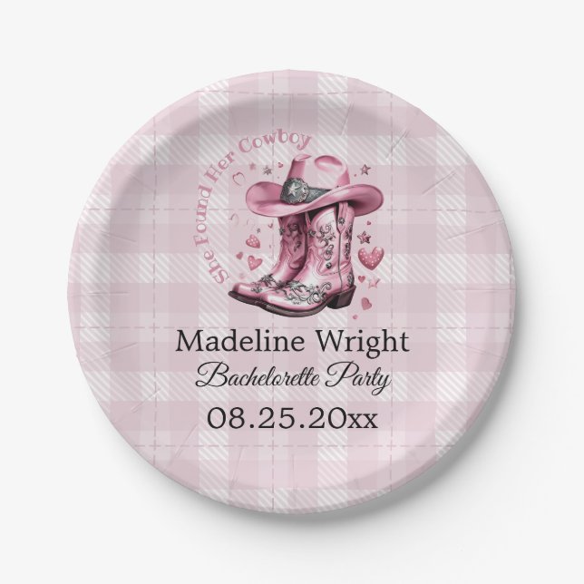 Pink Vintag Western Cowgirl Bachelorette Teller (Vorderseite)