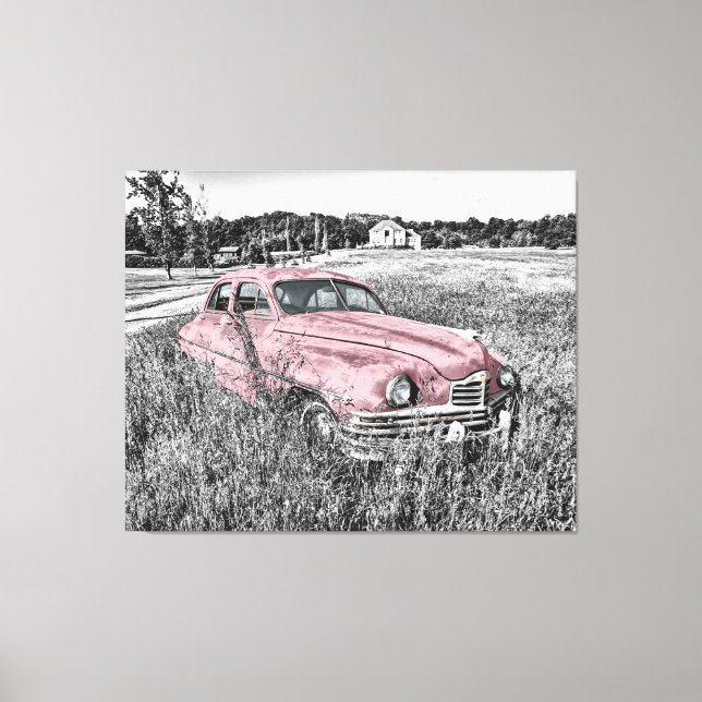 Pink Vintage Car Leinwanddruck (Vorderseite)