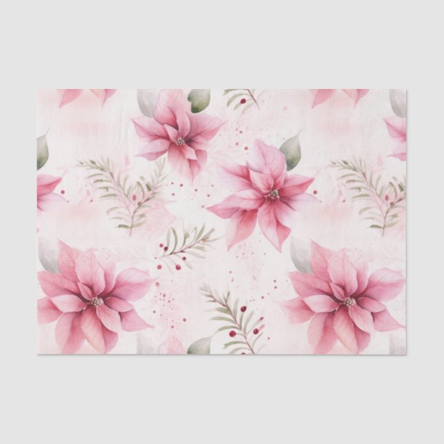 Pink Vintage Christmas Poinsettias Seidenpapier (Vorderseite)