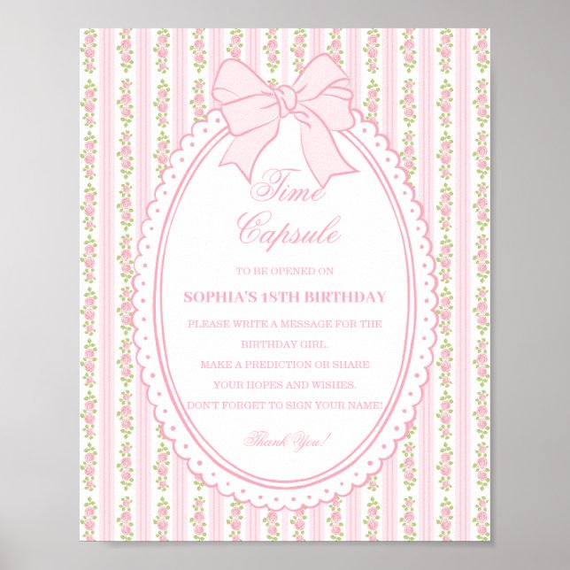 Pink Vintage Fancy Floral Time Capsule Game Poster (Vorne)