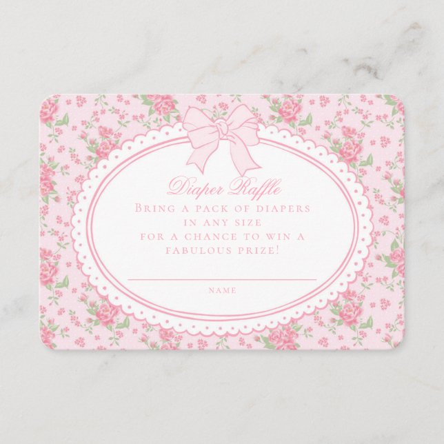 Pink Vintage Floral Diaper Raffle Invite Insert (Vorderseite)