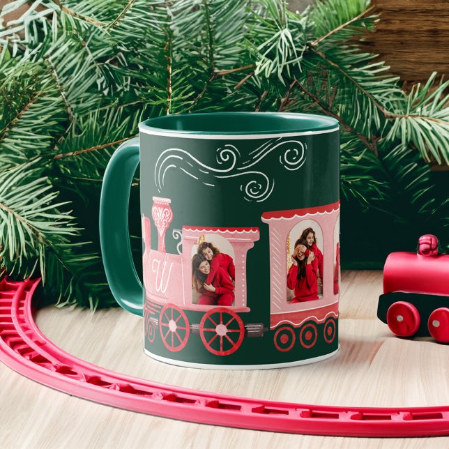 Pink Vintage Train Christmas Tree Delivery Photo Tasse (Pink Vintage Train Christmas Tree Delivery Photo Mug)