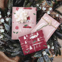 Pink Vintage Weihnachtsbaum Landschaft Geschenkpapier Set