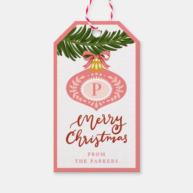 Pink Vintage Weihnachtsgeschenk Tag Geschenkanhänger (Vorderseite)