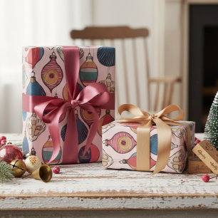 Pink Vintage Weihnachtsschmuck Muster Geschenkpapier