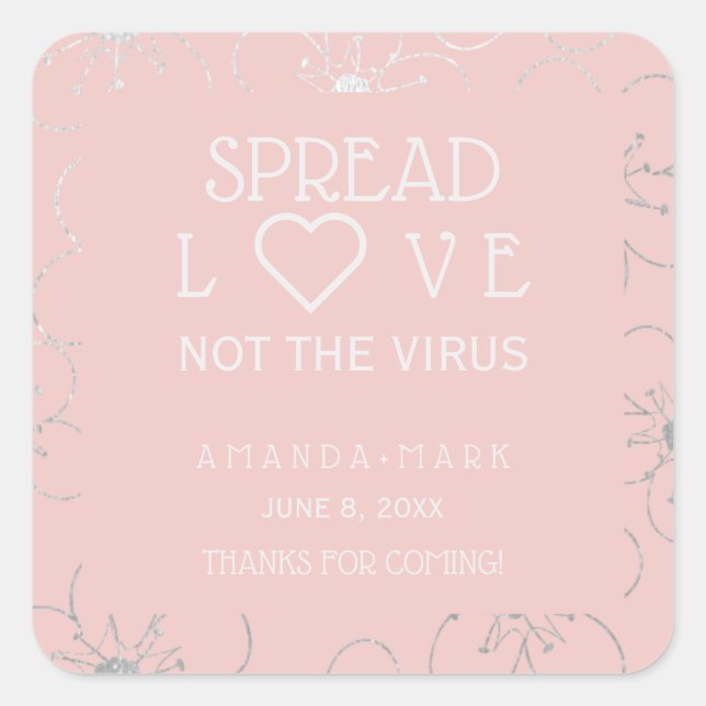 Pink Vintage Wildflower Covid Wedding Sanitizing Quadratischer Aufkleber (Vorderseite)