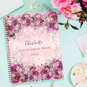 Pink violet argent floraux nom script 2023