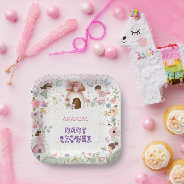 Pink Violet Fairy Baby Girl Dusche Blumenwald Pappteller (Party)