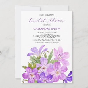 Pink Violet Geranium Brautparty Einladung