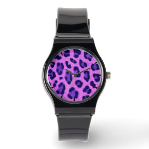 Pink Violet Leopard Tierdruckmuster Armbanduhr