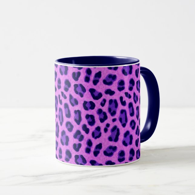 Pink Violet Leopard Tierdruckmuster Tasse (VorderseiteRechts)