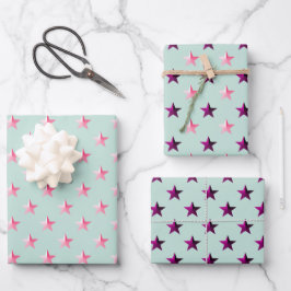 Pink Violet Lila Stars Seite Grün Geschenkpapier Set
