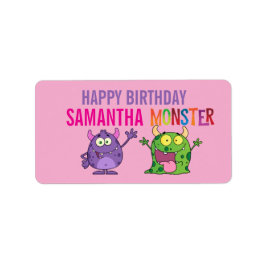 Pink violet monster Fun kids Adressaufkleber