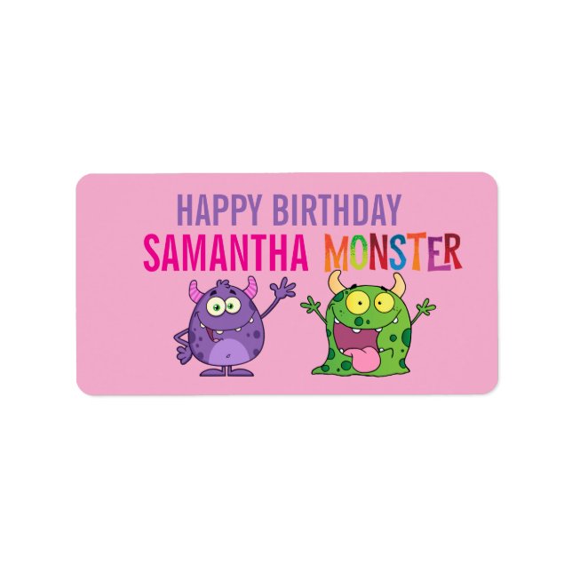 Pink violet monster Fun kids  Adressaufkleber (Vorne)