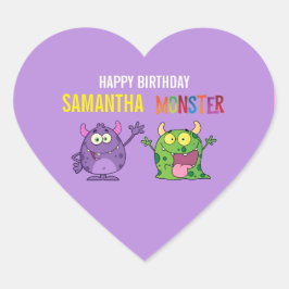 Pink violet monster Fun kids Herz-Aufkleber