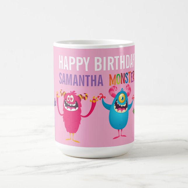 Pink violet monster Fun kids  Kaffeetasse (Mittel)
