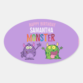 Pink violet monster Fun kids Ovaler Aufkleber