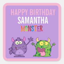 Pink violet monster Fun kids Quadratischer Aufkleber