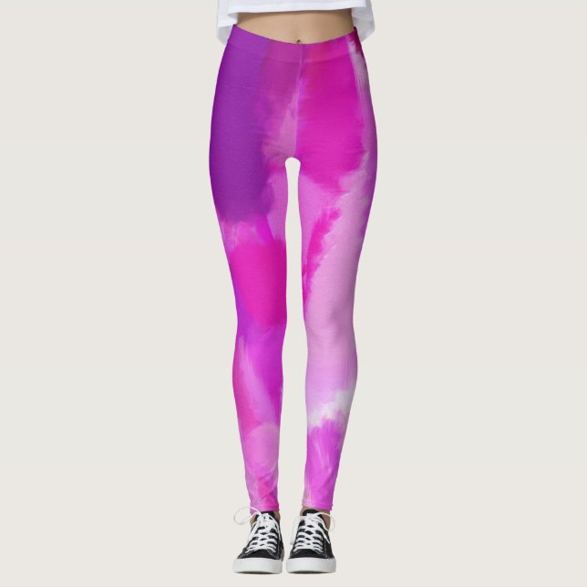 Pink Violet Paint Spritzer Leggings (Vorderseite)
