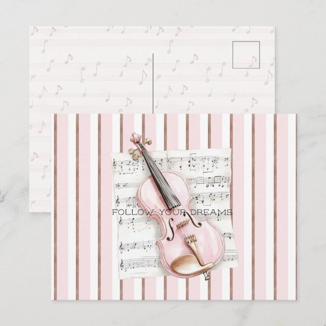 Pink Violin Music Sheet Postkarte (Vorne/Hinten)