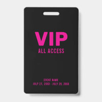 Pink VIP All Access Pass Event ID Abzeichen