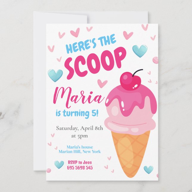 Pink Voici le scoop Kids Birthday Invitation (Devant)