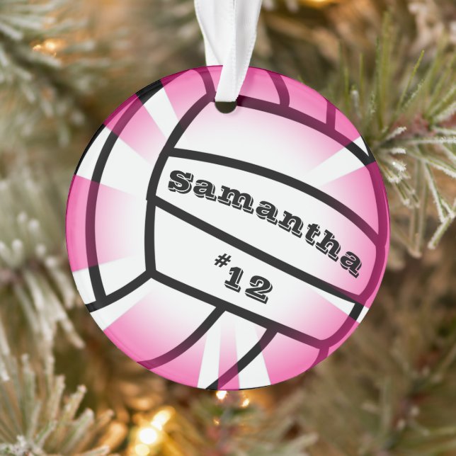 Pink Volleyball mit Name und Nummer Weihnachten Ornament (Baum)