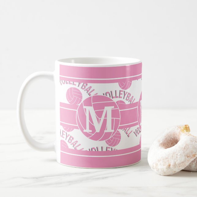Pink Volleyball - Monogramm Kaffeetasse (Mit Donut)