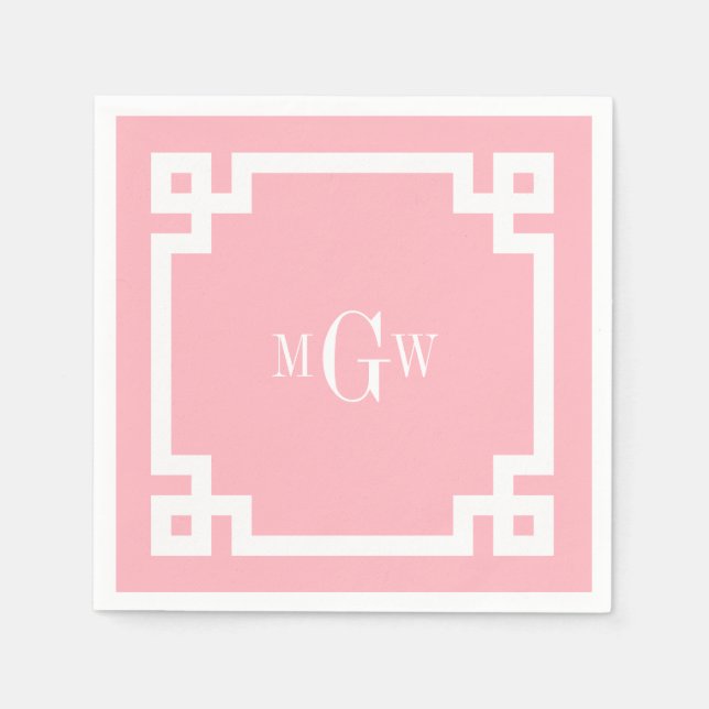 Pink, was griechischer Schlüssel 2 Gerahmt 3 Init  Serviette (Vorderseite)