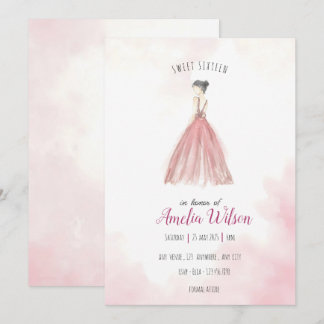 Pink Wasserfarbe & Glitzer Sweet 16 Geburtstagspar Einladung