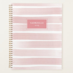 Pink Wasserfarbe Streifen Koralle Personalisiert Planer