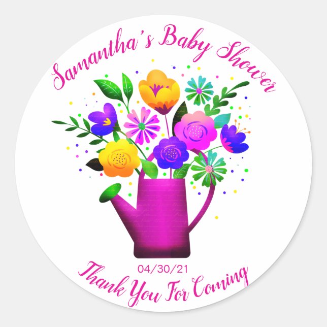Pink Wasserkocher und gelb rosa Blume Kinderdusche Runder Aufkleber (Vorderseite)