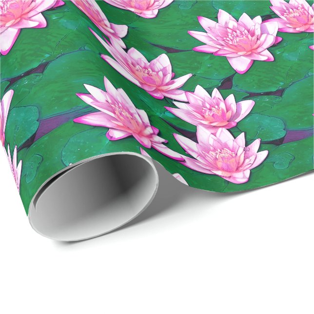 Pink Water Lilie auf einem Teich Geschenkpapier (Rolleneckpunkt)