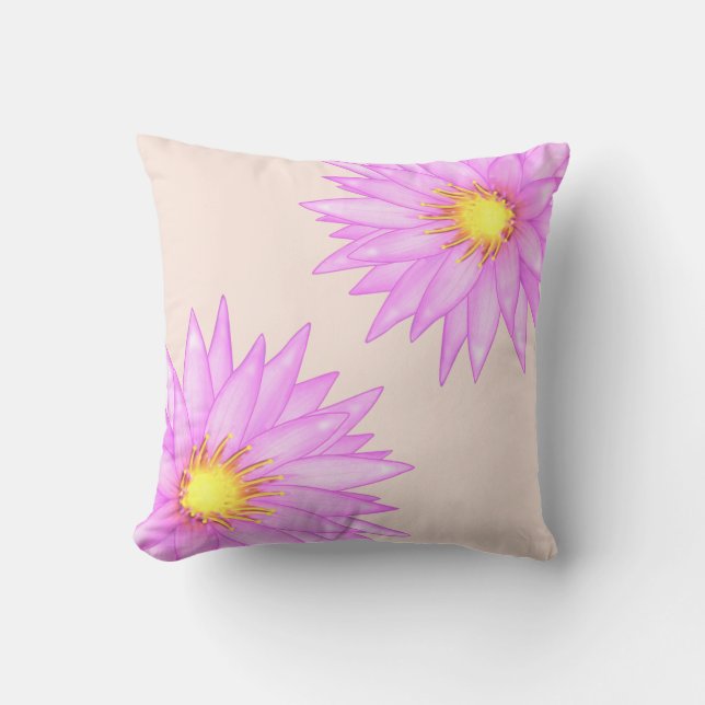 Pink Water Lilie Blume auf hellbeige Kissen (Vorderseite)