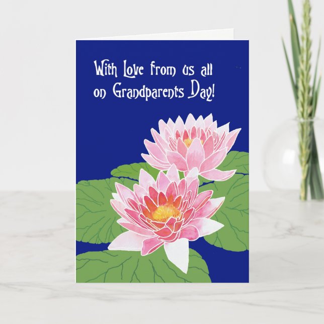Pink Water Lilies am Blue Grandeleltern Day Karte (Vorderseite)