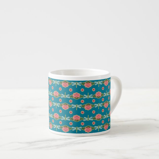 Pink Water Lilies and Dragonflies Espresso Tasse (Vorderseite Rechts)