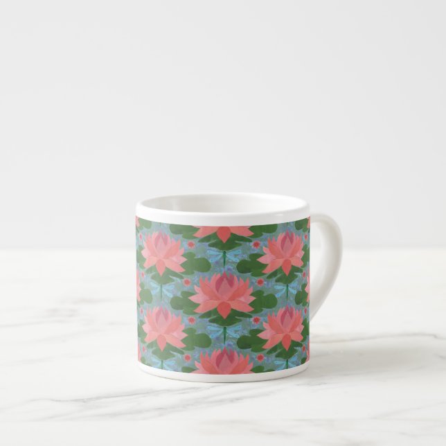 Pink Water Lilies and Dragonflies Espresso Tasse (Vorderseite Rechts)