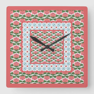 Pink Water Lilies Dragonflies Pendant Wall Clock Quadratische Wanduhr