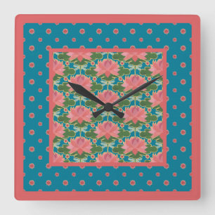 Pink Water Lilies Dragonflies Pendant Wall Clock Quadratische Wanduhr