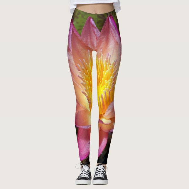 Pink Water Lily Foto Leggings (Vorderseite)